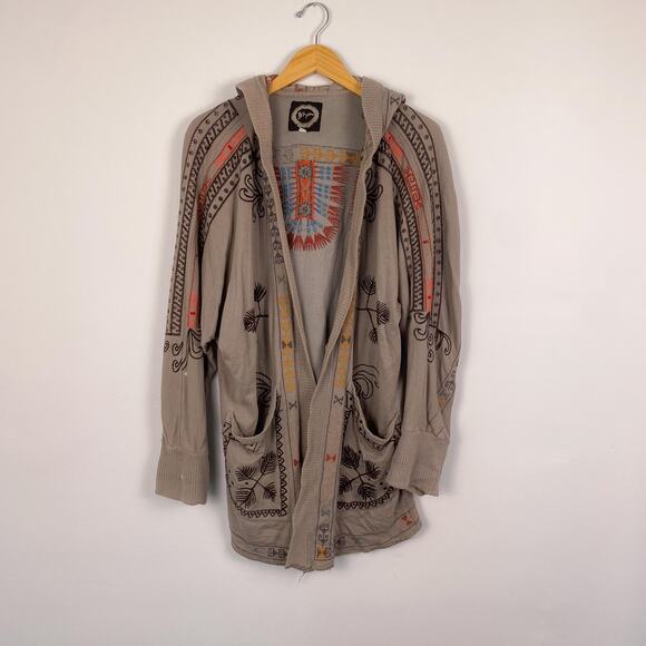 Johnny Was Biya Embroidered Hooded Cardigan Small